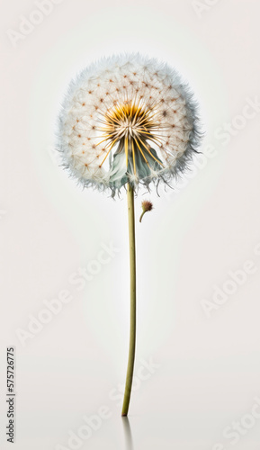Fluffy dandelion wit hseeds ready to fly  isolated on a white background in a vertical image