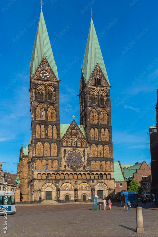 Marktplatz or market square in the historical centre of the medieval Hanseatic City of Bremen, Germany Jily 15, 2021