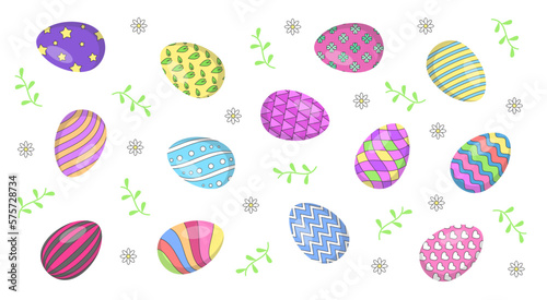 Background of decorated festive Easter eggs. Vector illustration.