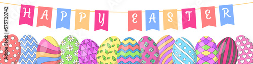 Festive decorated Easter eggs. Vector illustration.