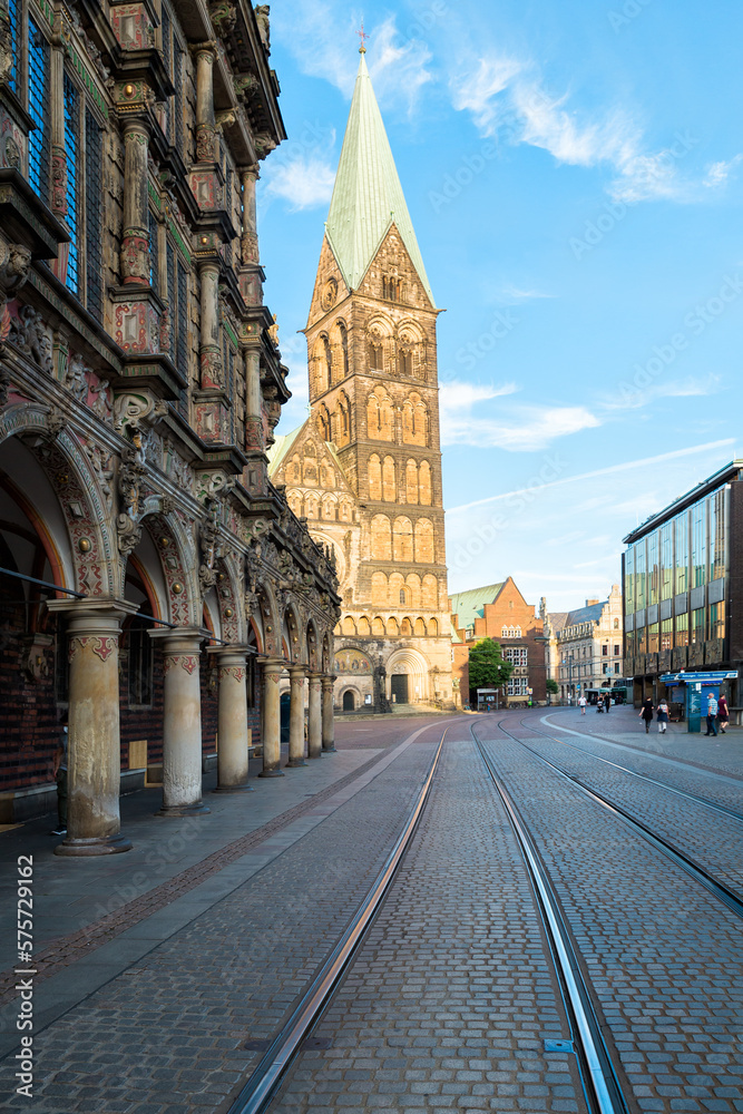 Marktplatz or market square in the historical centre of the medieval Hanseatic City of Bremen, Germany Jily 15, 2021