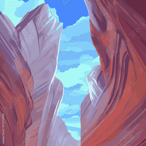 Canyon landscape background. Panoramic landscape with desert mountains on transparent background. Vector illustration in flat cartoon style.