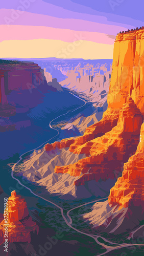 Canyon landscape background. Panoramic landscape with desert mountains on transparent background. Vector illustration in flat cartoon style.