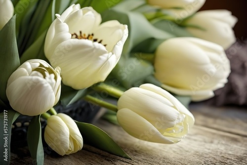 Beautiful white tulips stock photo Easter, Backgrounds, Flower, Table, Springtime