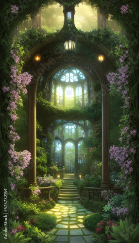 AI Digital Illustration Library In A Fantasy Secret Garden