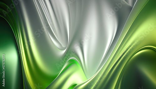 White green abstract Wavy Satin glass Background with Neon Lighting highlights and reflections - Generative AI