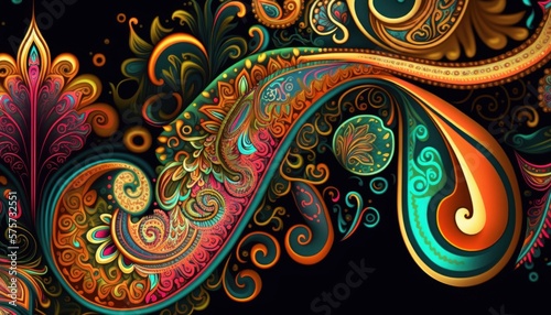 Paisley patterns with bold colors. AI generative.