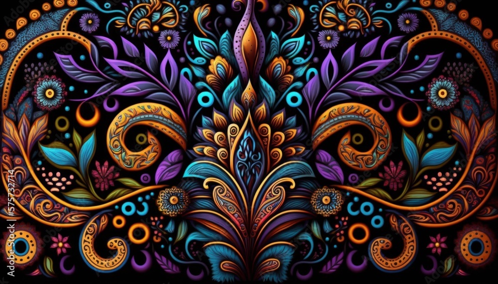 Paisley patterns with bold colors. AI generative. Paisley patterns with bold colors. AI generative.