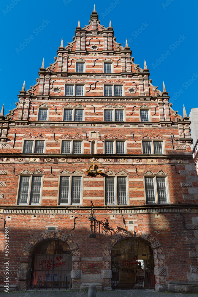 Fototapeta premium Marktplatz or market square in the historical centre of the medieval Hanseatic City of Bremen, Germany Jily 15, 2021