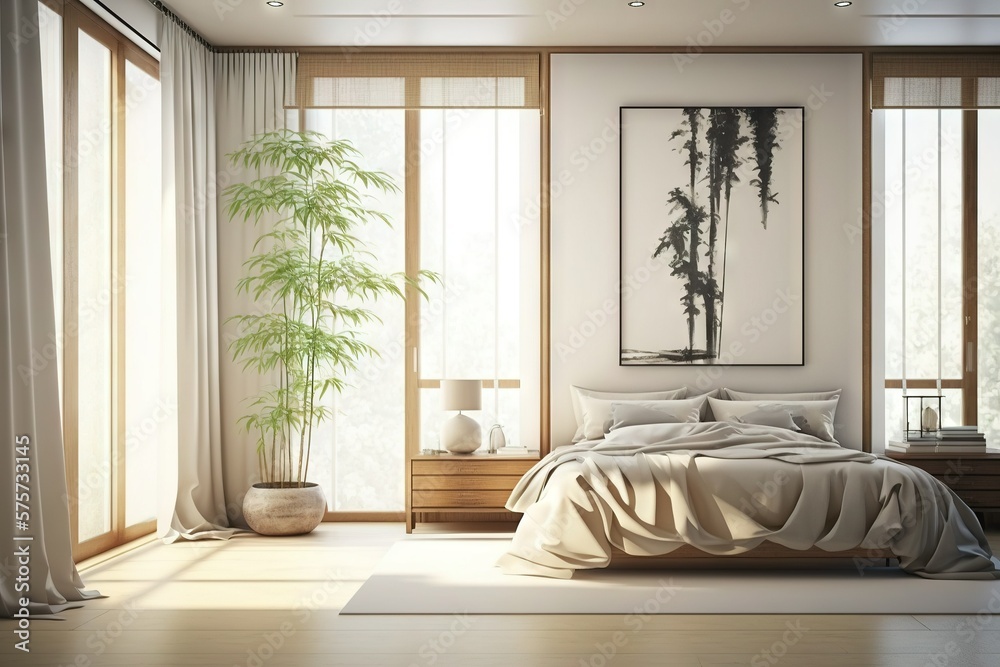Stylish master bedroom in a mix of japandi and scandinavian styles Stylish master bedroom in a mix of japandi and scandinavian styles