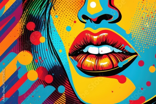Colorful Pop Art Background with Woman's Lips, generative ai