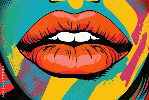 Colorful Pop Art Background with Woman's Lips, generative ai