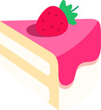 A piece of Vanilla Strawberry Cake tilted slightly upward Dessert Icon Element illustration Flat style