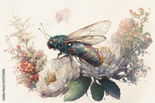 Beautiful cicada watercolor illustration made with Generative AI