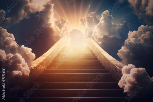 Canvas-taulu Ascending stairs to the sun and clouds