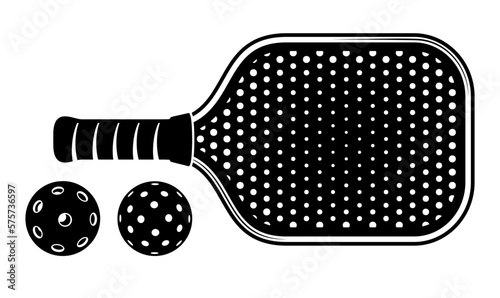 Silhouettes of Pickleball Racket and Balls for Outdoor and Indoor Game