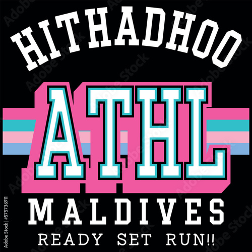 Hithadhoo Beach of Maldives Island Athletic Ready set run College Varsity Style. Spring Summer. photo