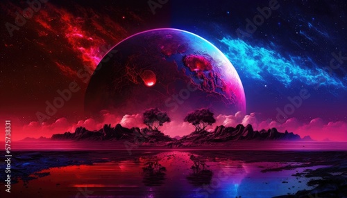 Earth horizon, blue purple and red. generative ai