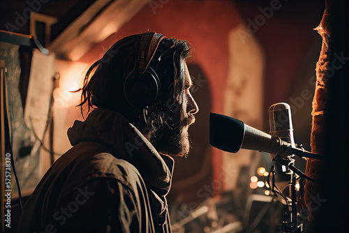 Grunge singer in studio, Generative AI