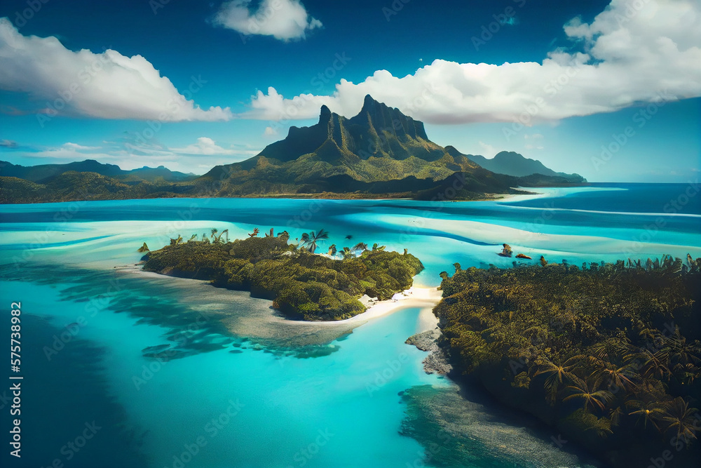 Bora Bora Aerial view. Tahiti, French Polynesia.generative ai