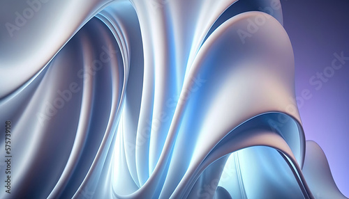 White blue abstract Wavy Satin glass Background with Neon Lighting highlights and reflections - Generative AI