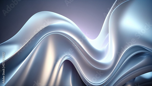 White blue abstract Wavy Satin glass Background with Neon Lighting highlights and reflections - Generative AI