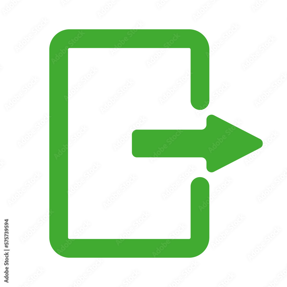 Login vector icon. Green door with right arrow vector. Evacuation icon. Door opening direction vector. Login vector icon. Green door with right arrow vector. Evacuation icon. Door opening direction vector.