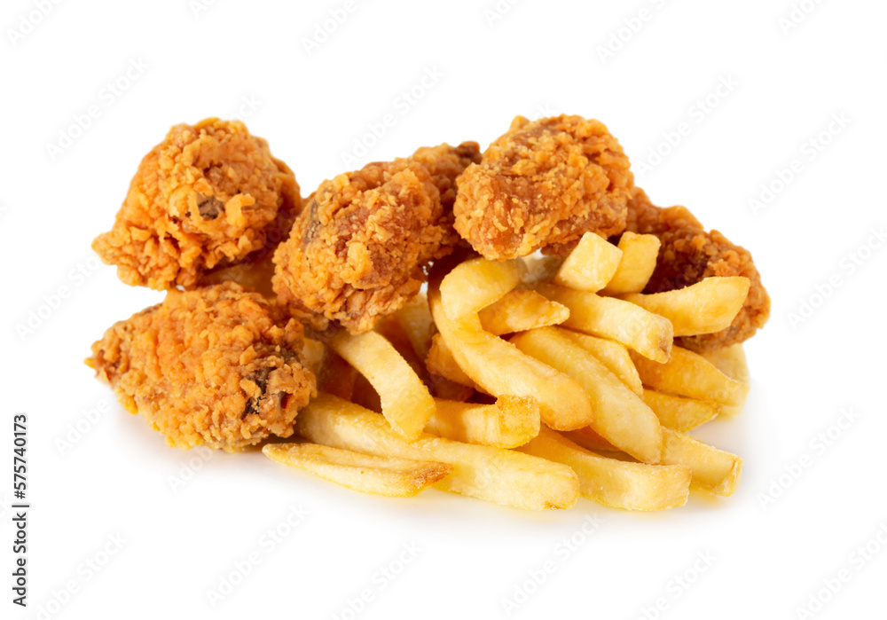 Roasted chicken wings and French fries Roasted chicken wings and French fries