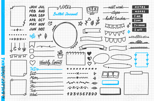 Vector illustration Cute hand drawn elements for planner, journal, notepad, paper vector illustration. Isolated on white