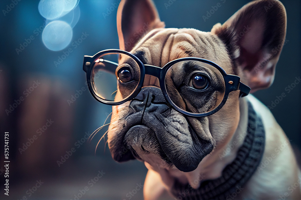 French Bulldog wearing glasses,generative ai