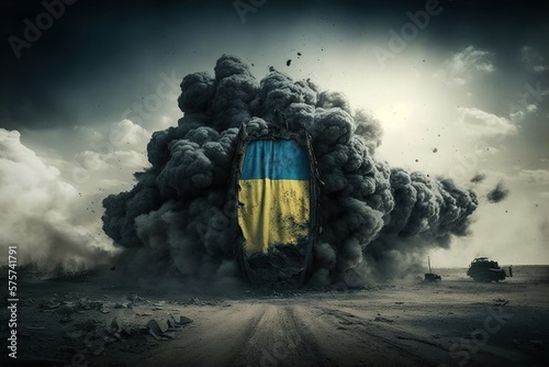 Ukrainian flag at the battlefield