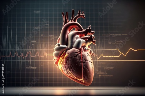 Anatomy of human heart on ecg medical background, AI generated photo