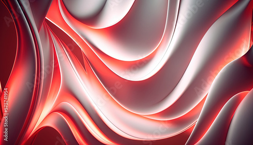 White Red abstract Wavy Satin glass Background with Neon Lighting highlights and reflections - Generative AI