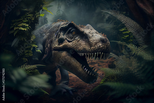 tyrannosaur rex in the jungle.generative ai