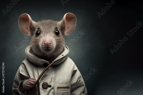 Mouse on a dark background. Mouse dressed as a doctor. Banner. generative ai