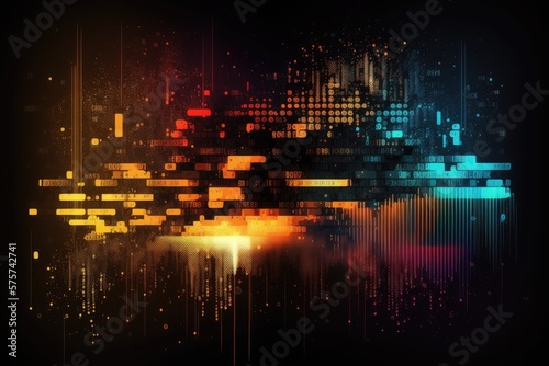 Digital programming code, abstract background with glowing lights. Generative AI.
