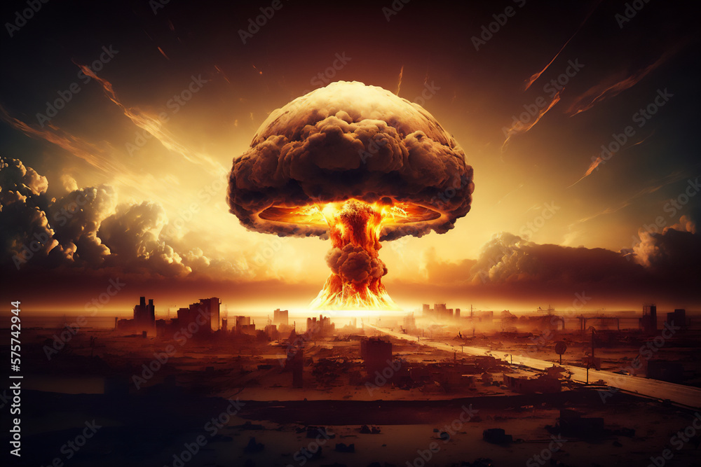 Generative ai illustration of a huge nuclear bomb explosion, end of the ...