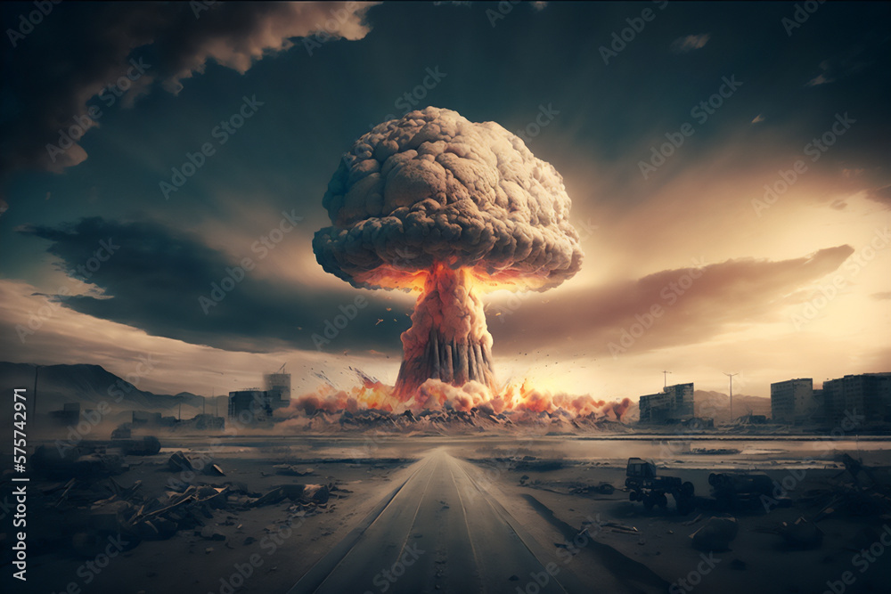 Generative ai illustration of a huge nuclear bomb explosion, end of the ...