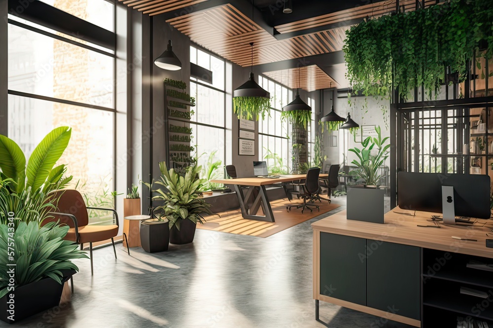 sustainable-green-co-working-office-interior-photo-generative-ai