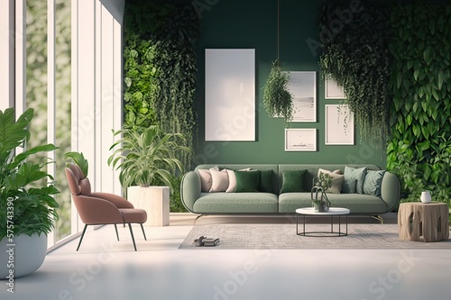 Modern Home's Green Living Room. Photo generative AI