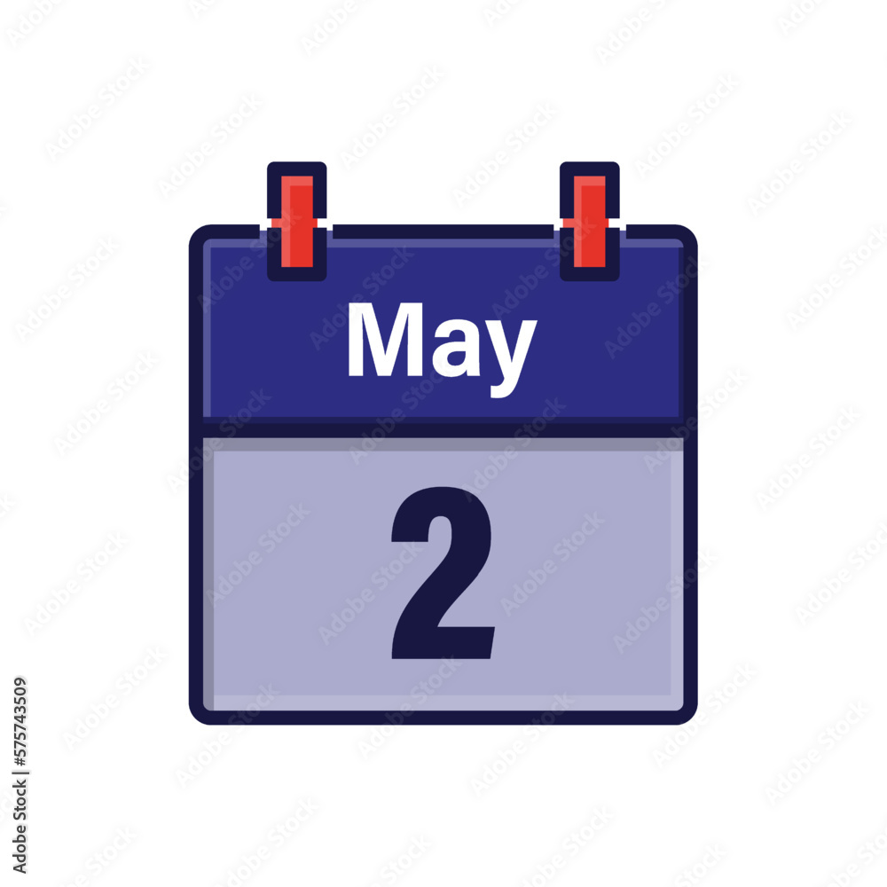 May 2, Calendar icon. Day, month. Meeting appointment time. Event schedule date. Flat vector illustration. May 2, Calendar icon. Day, month. Meeting appointment time. Event schedule date. Flat vector illustration.