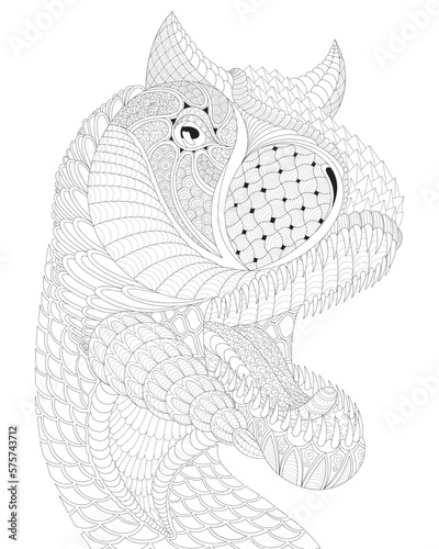 Black and white vector illustration of a dinosaur. Coloring book with dinosaur Carnotaurus.