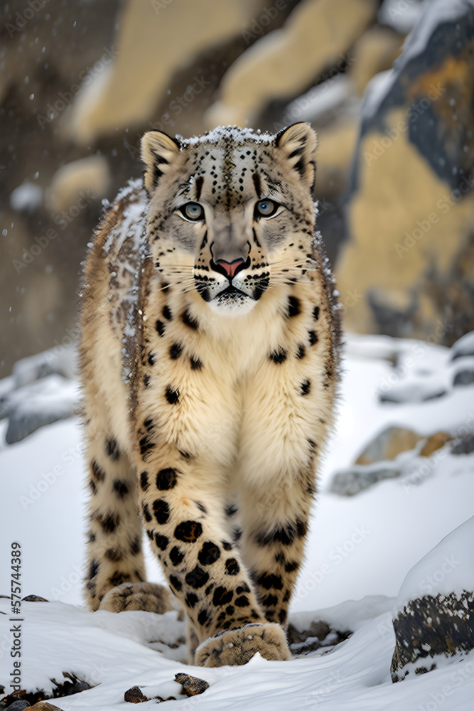 Fototapeta premium leopard in snow