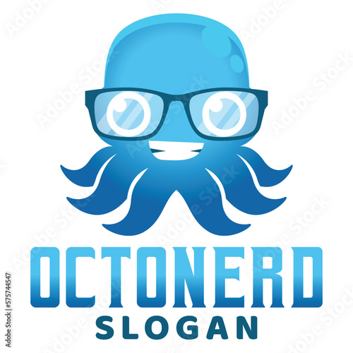 Modern flat design simple minimalist cute geek nerd squid octopus logo icon design template vector with modern illustration concept style for restaurant, product, label, brand, cafe, badge, emblem