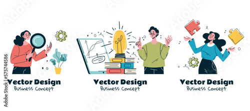 Business people success teamwork startup doodle line style concept. Graphic design vector illustration