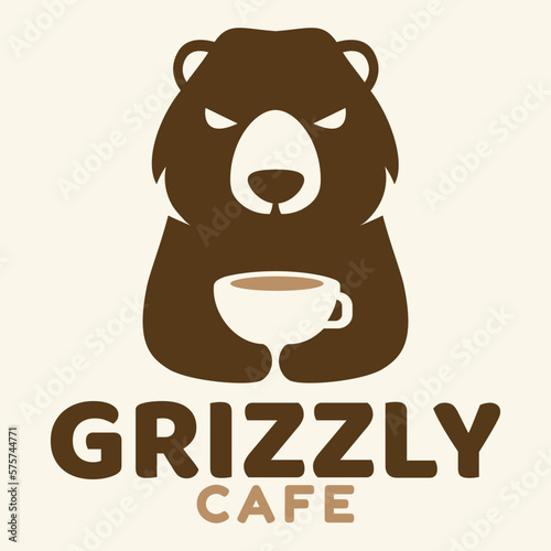 Modern mascot flat design simple minimalist cute grizzly bear logo icon design template vector with modern illustration concept style for cafe, coffee shop, restaurant, badge, emblem and label