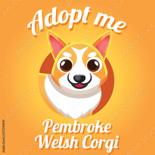 Cute Kawaii dog puppy pembroke welsh corgi sable color adoption Mascot Cartoon Poster wallpaper Design social media Illustration Character vector art.