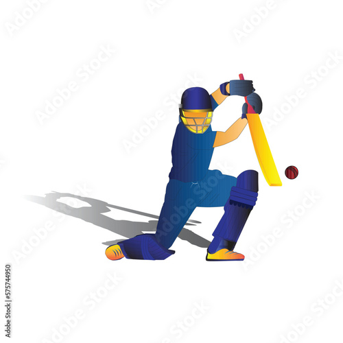 Batsman playing cricket in blue costume.