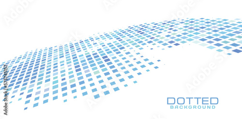 Perspective dotted background with inclined surface by small blue squares