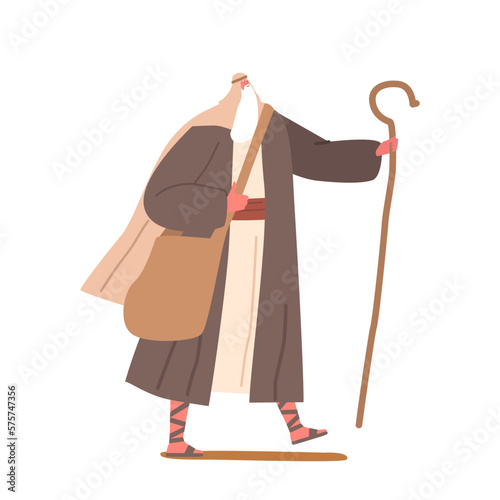 Biblical Moses Holding Staff Isolated on White Background. Concept of Divine Guidance, Faith And Leadership